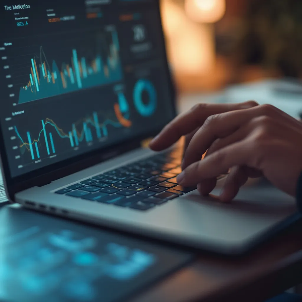 Analyzing portfolio charts on laptop