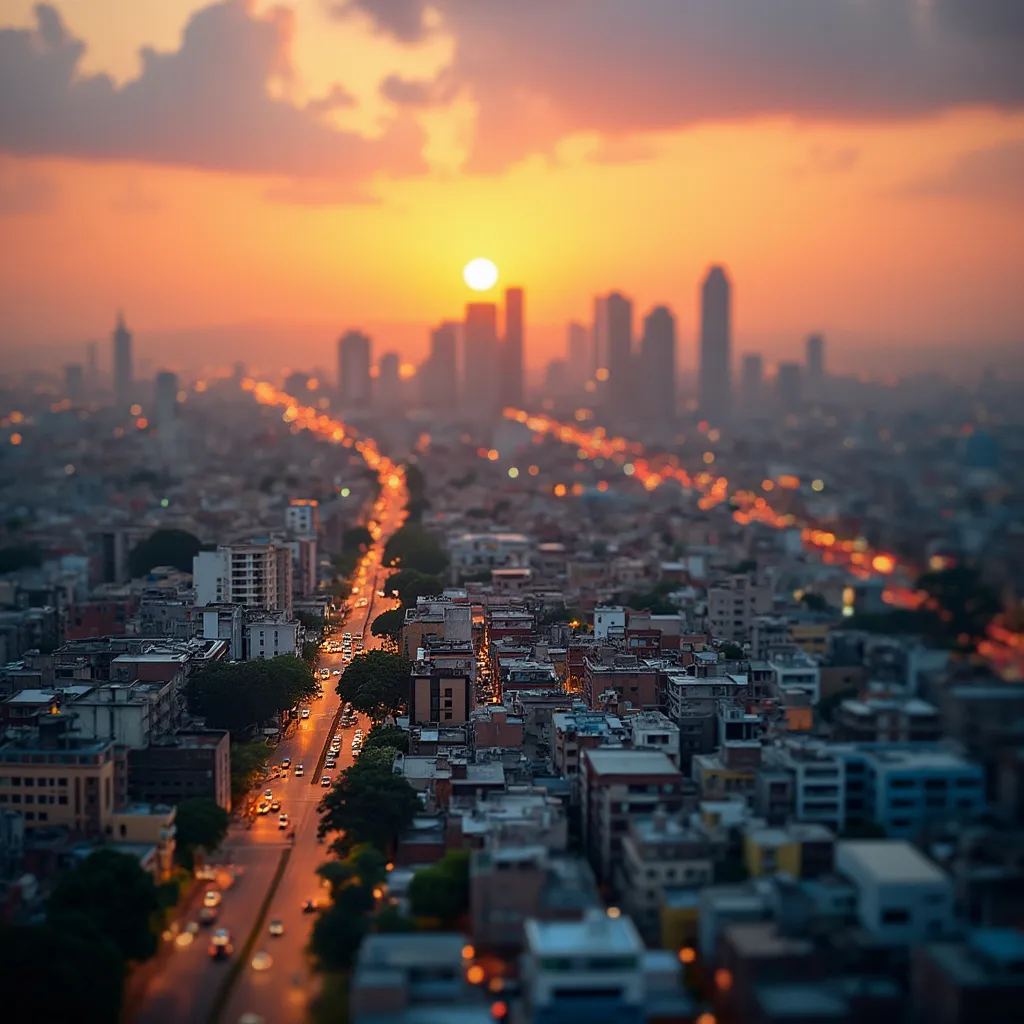 Nigerian city skyline at sunset